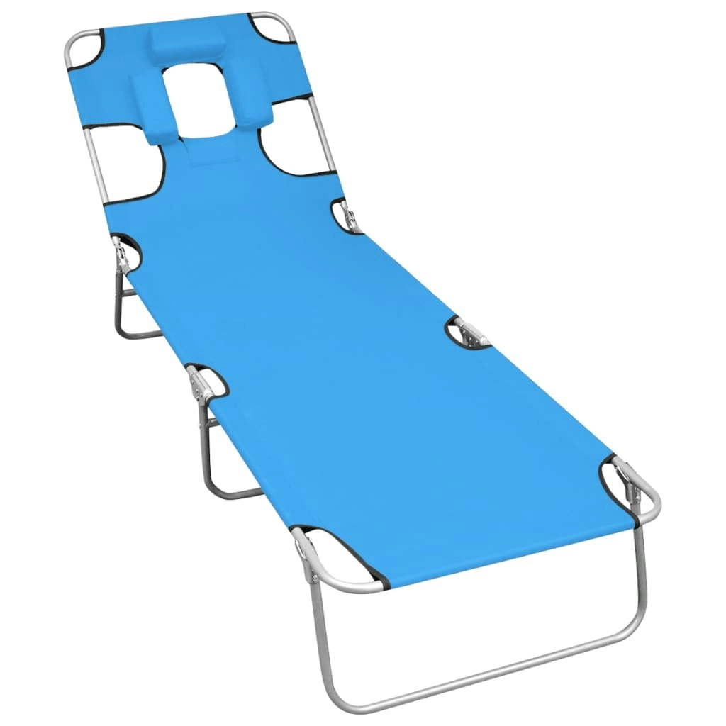 Folding Sun Lounger with Head Cushion Steel Turqoise Blue 310332