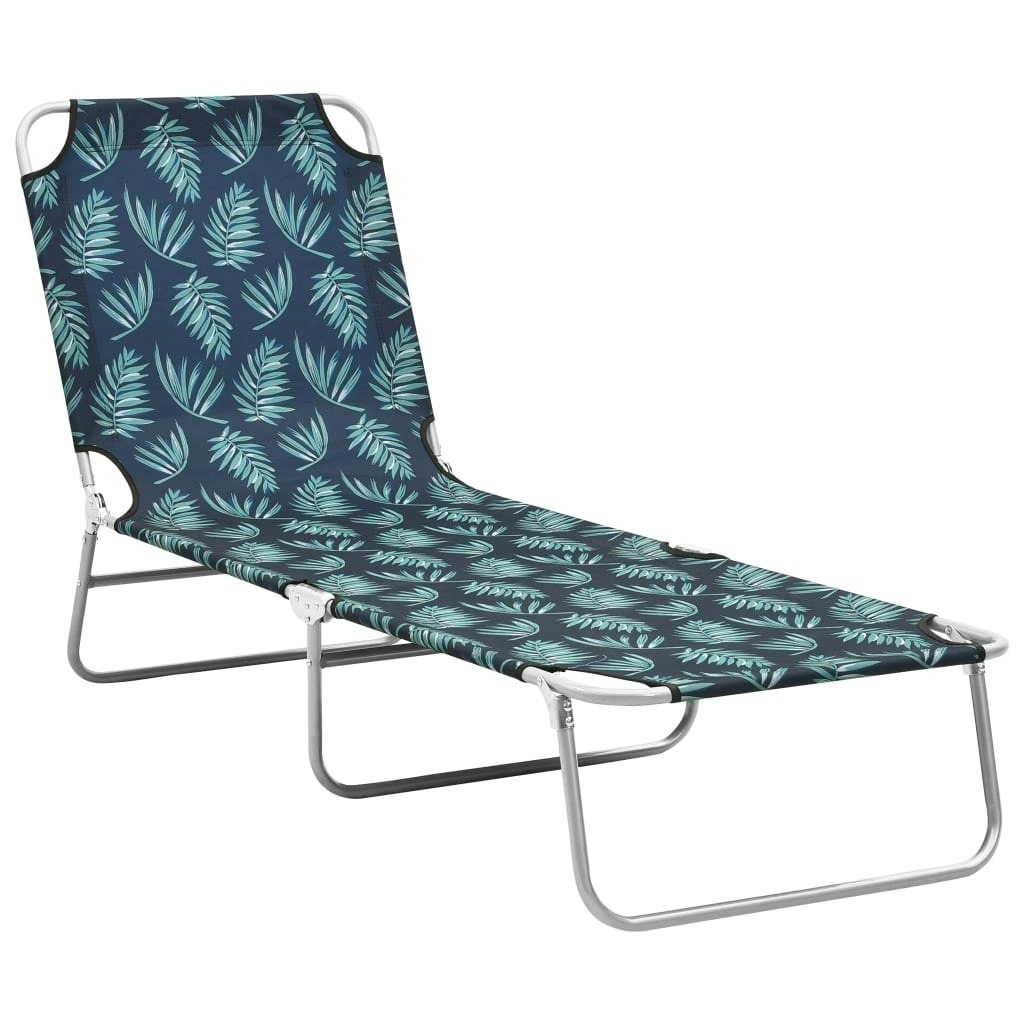 Folding Sun Lounger Steel and Fabric Leaves Print 310331