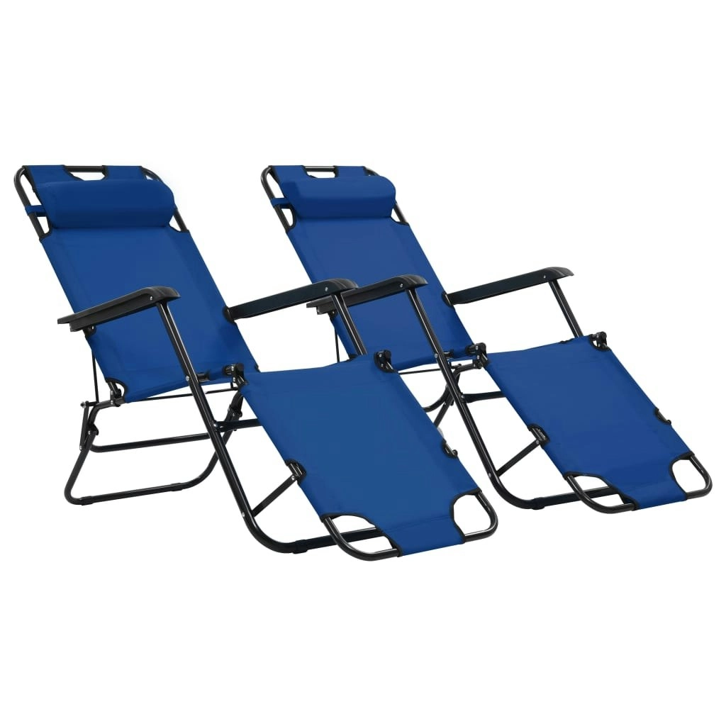 Folding Sun Loungers 2 pcs with Footrests Steel Blue 44342