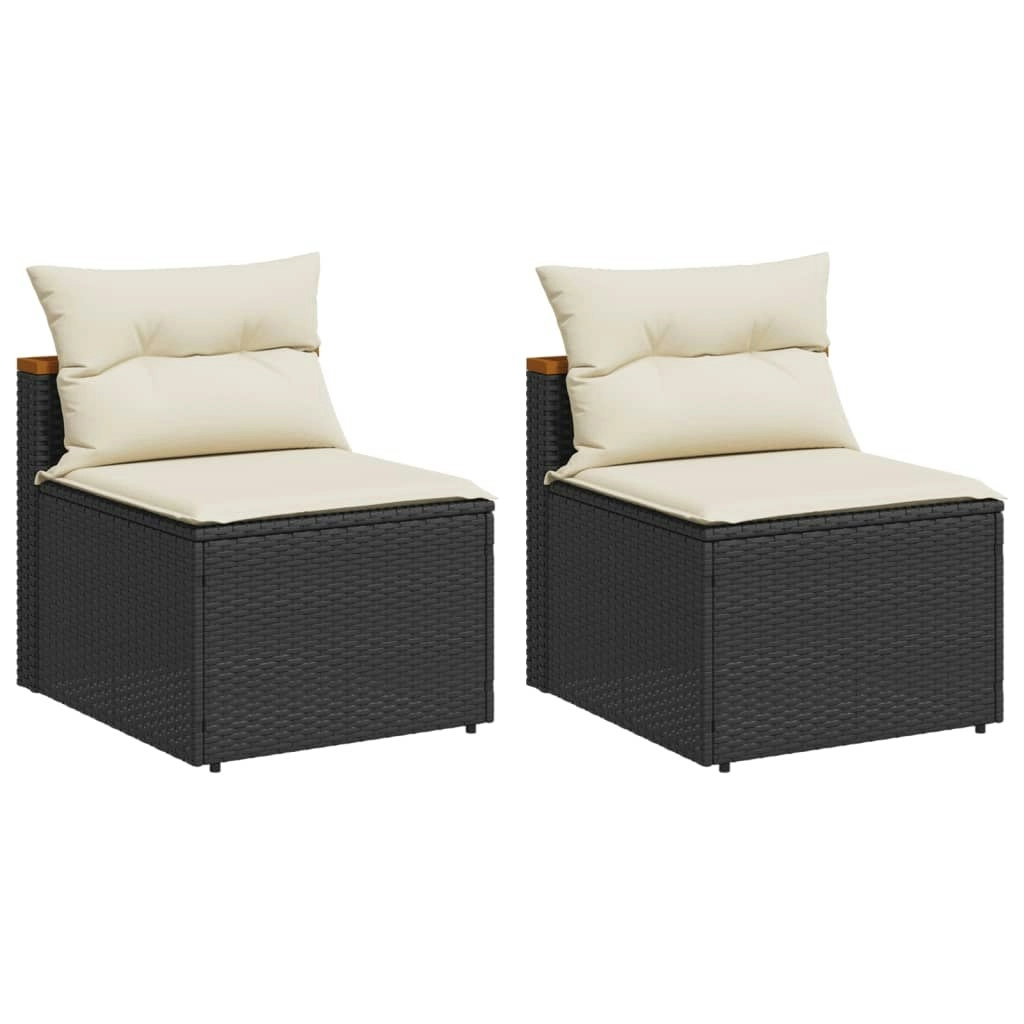 Garden Sofas Armless with Cushions 2 pcs Black Poly Rattan 365832