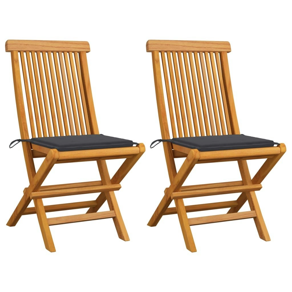 Garden Chairs with Anthracite Cushions 2 pcs Solid Teak Wood 3062460