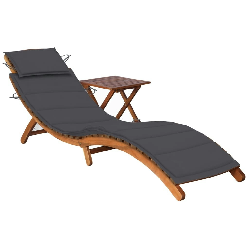 Garden Sun Lounger with Table and Cushion Solid Wood Acacia 3061587