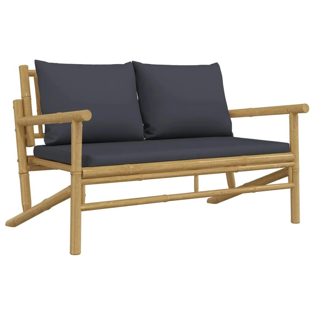 Garden Bench with Dark Grey Cushions Bamboo 363464