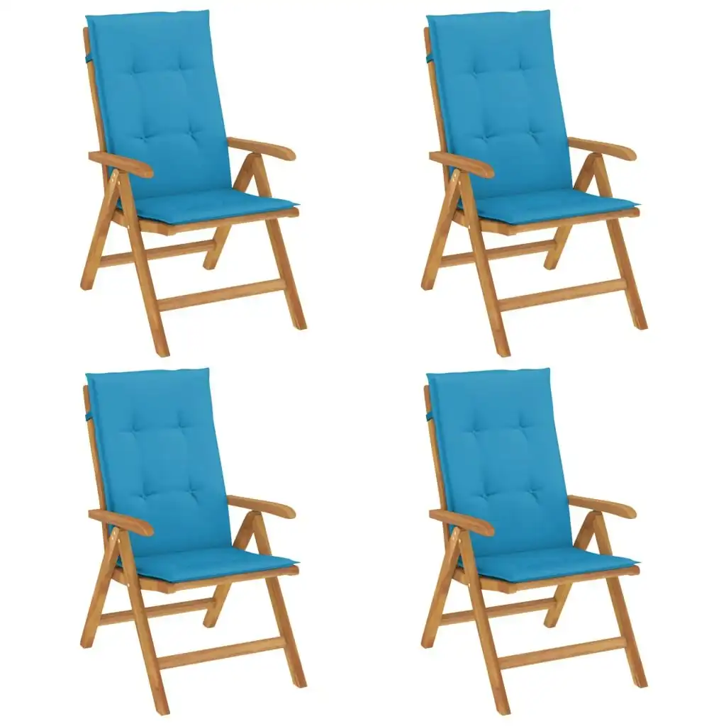 Reclining Garden Chairs with Cushions 4 pcs Solid Wood Teak 3196467