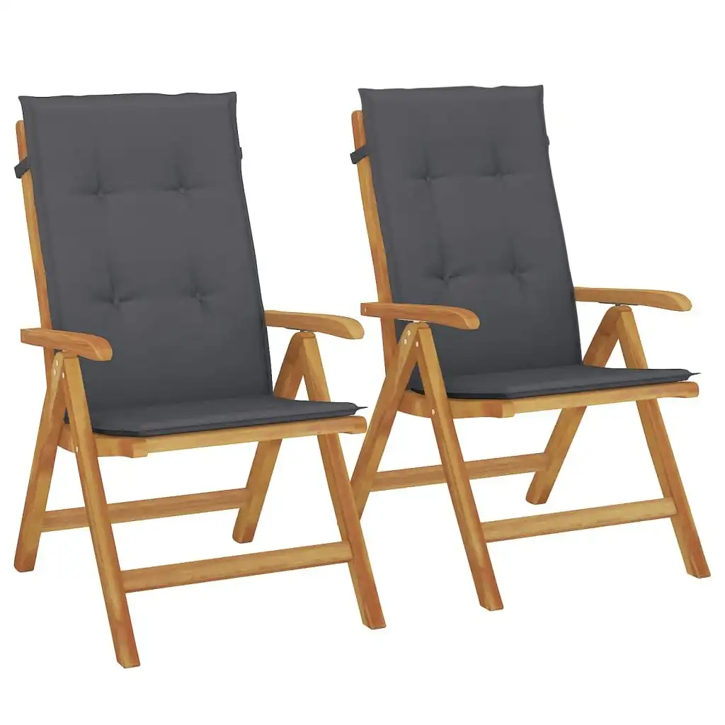 Reclining Garden Chairs with Cushions 2 pcs Solid Wood Teak 3196433