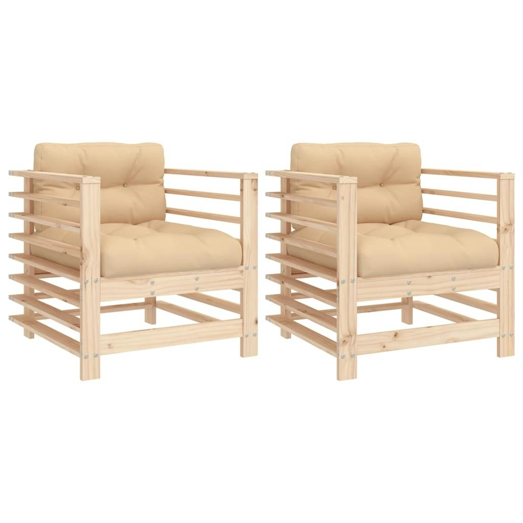 Garden Chairs with Cushions 2 pcs Solid Wood Pine 825674