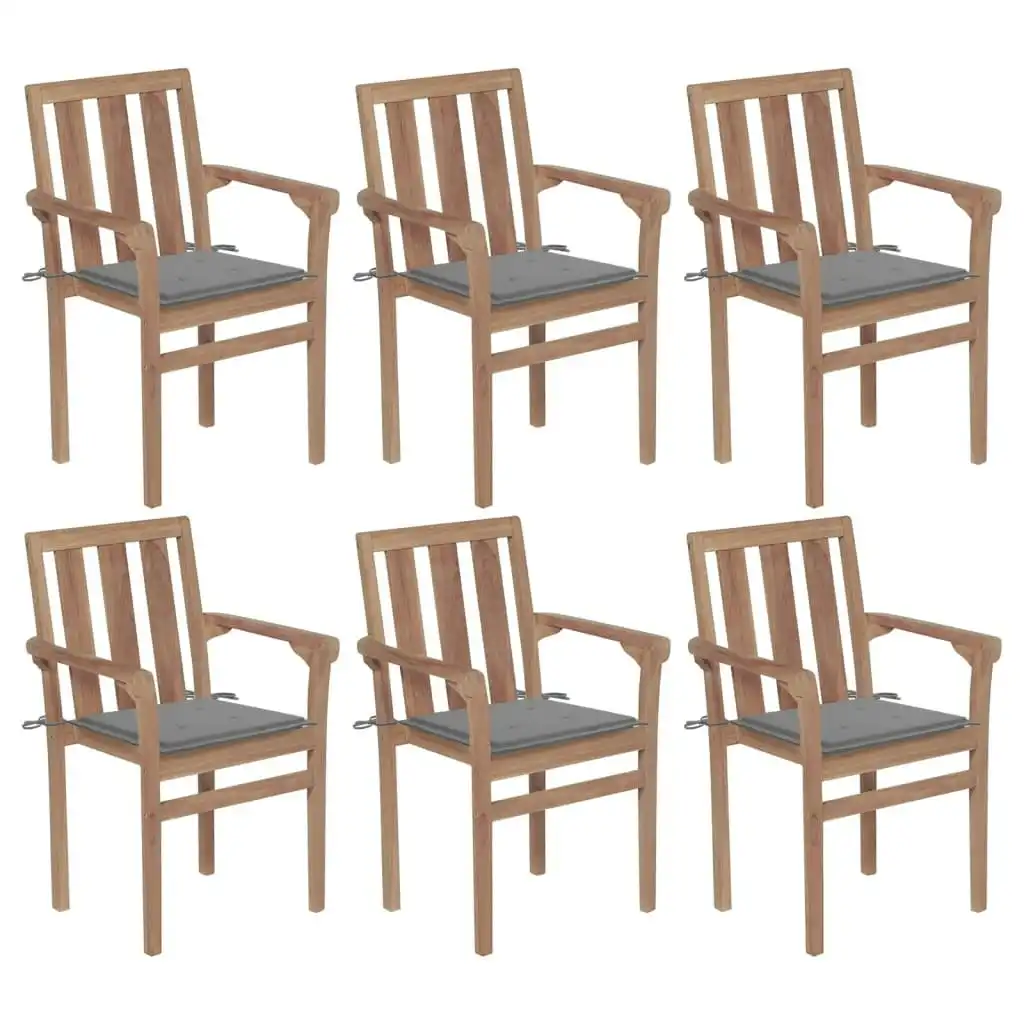 Stackable Garden Chairs with Cushions 6 pcs Solid Teak Wood 3073407