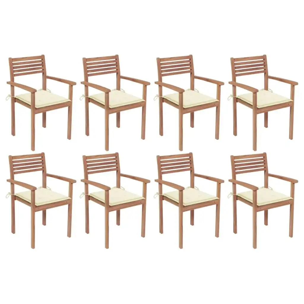 Stackable Garden Chairs with Cushions 8 pcs Solid Teak Wood 3072602