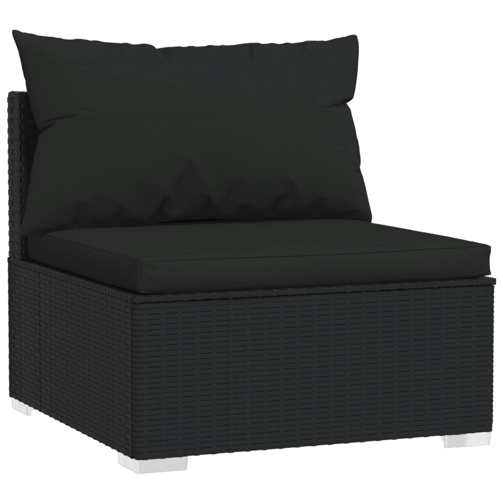 Garden Middle Sofa with Cushions Black Poly Rattan 317526