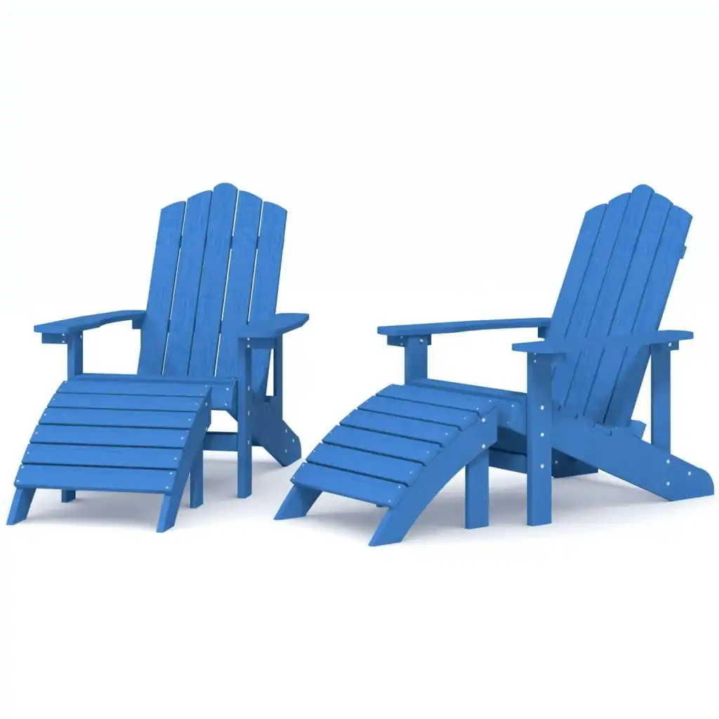 Garden Adirondack Chairs 2 pcs with Footstools HDPE Aqua Blue 3095699