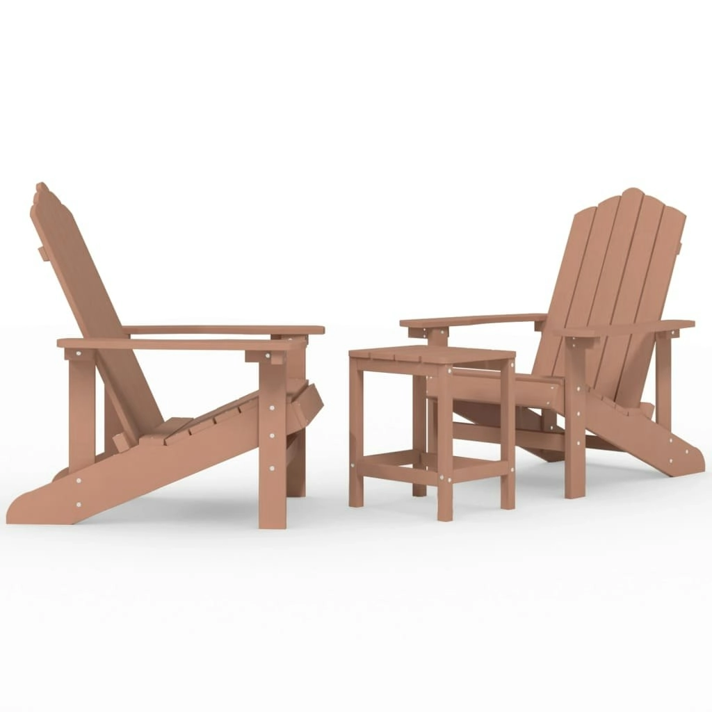 Garden Adirondack Chairs with Table HDPE Brown 3095706