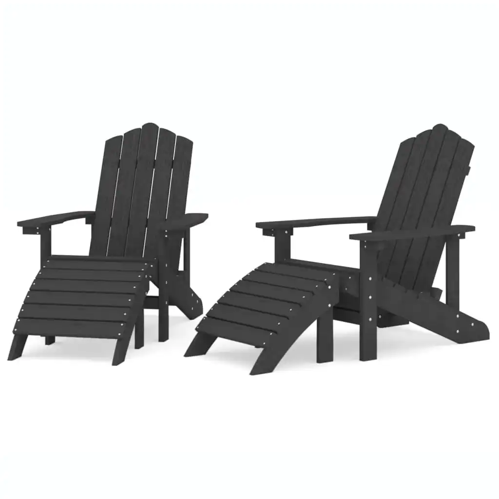 Garden Adirondack Chairs 2 pcs with Footstools HDPE Anthracite 3095697