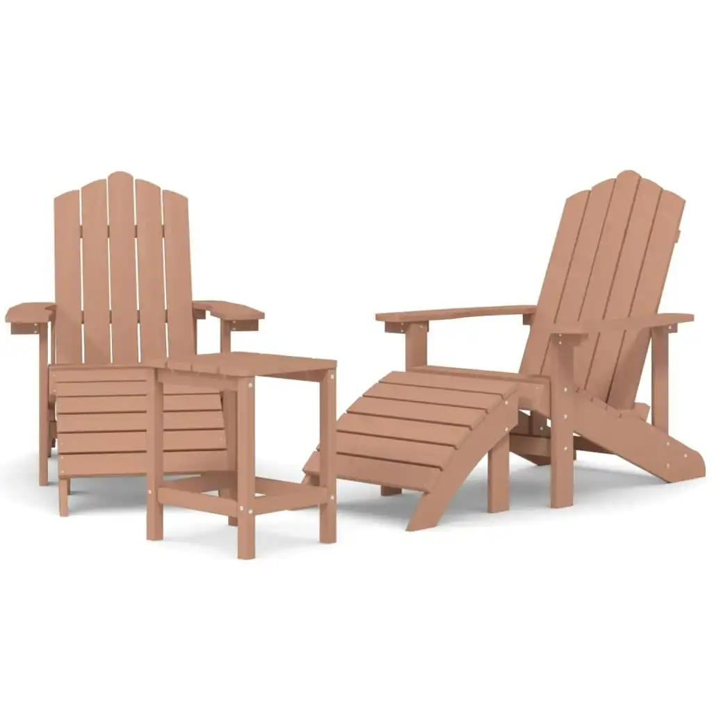 Garden Adirondack Chairs with Footstool & Table HDPE Brown 3095714