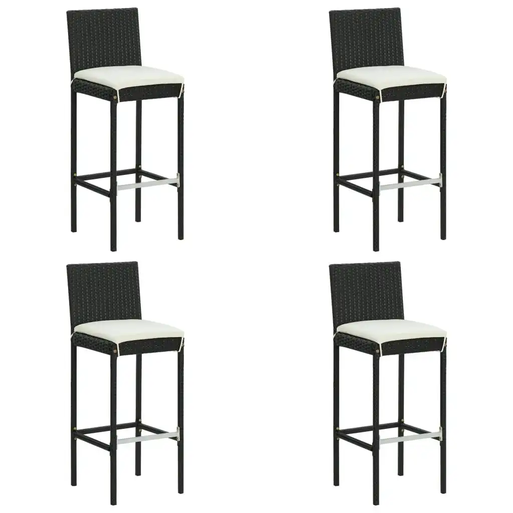 Garden Bar Stools with Cushions 4 pcs Black Poly Rattan 313437