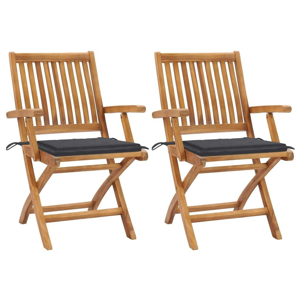 Garden Chairs 2 pcs with Anthracite Cushions Solid Teak Wood 3062406