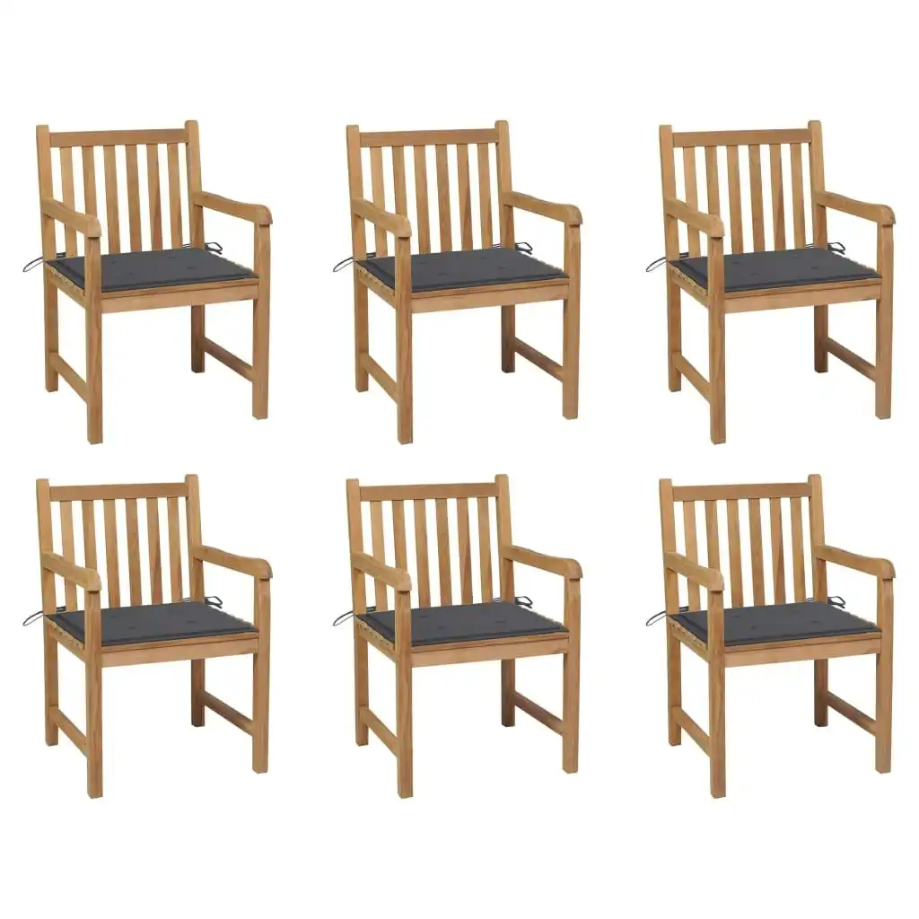 Garden Chairs 6 pcs with Anthracite Cushions Solid Teak Wood 3073031