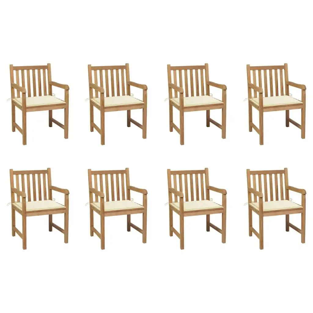 Garden Chairs 8 pcs with Cream Cushions Solid Teak Wood 3073060