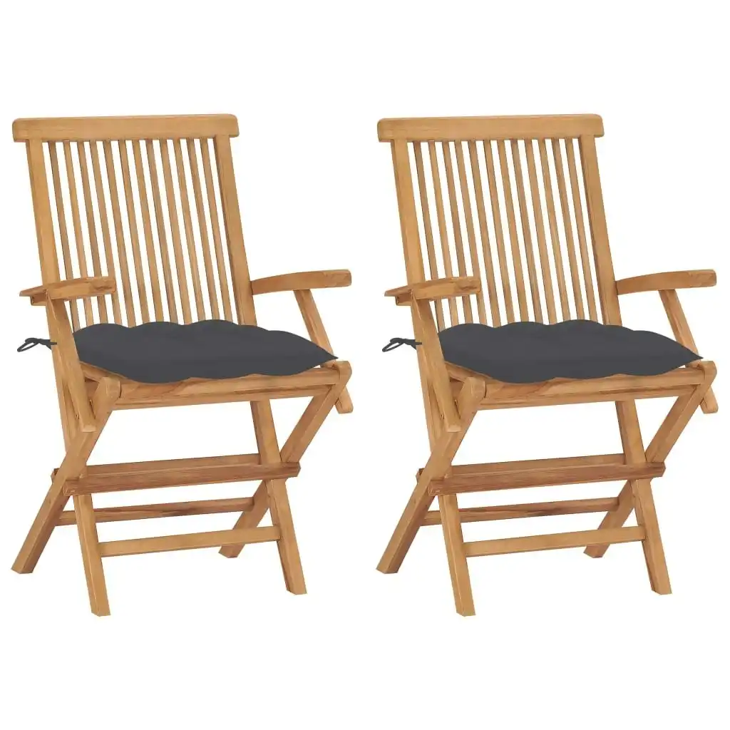 Garden Chairs with Anthracite Cushions 2 pcs Solid Teak Wood 3062502