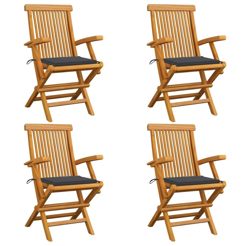 Garden Chairs with Anthracite Cushions 4 pcs Solid Teak Wood 3065617