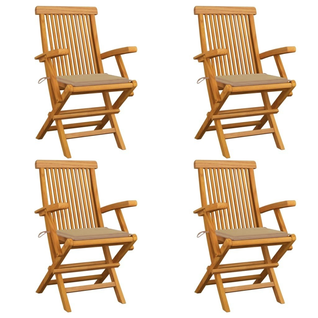 Garden Chairs with Beige Cushions 4 pcs Solid Teak Wood 3065620