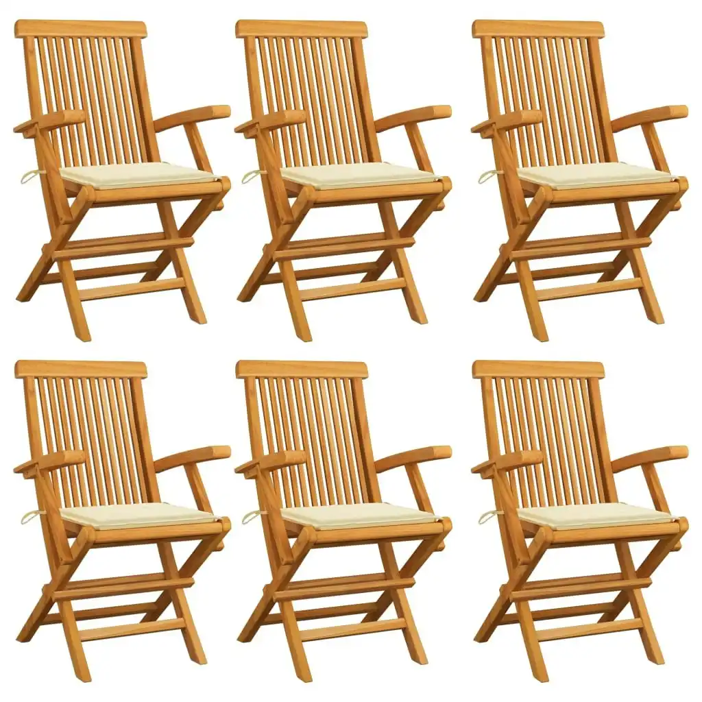 Garden Chairs with Cream Cushions 6 pcs Solid Teak Wood 3062543