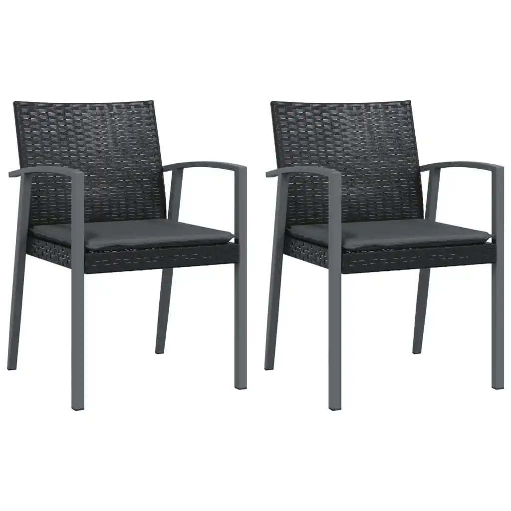 Garden Chairs with Cushions 2 pcs Black 56.5x57x83 cm Poly Rattan 364096