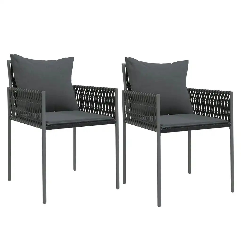 Garden Chairs with Cushions 2 pcs Black 54x61x83 cm Poly Rattan 364101