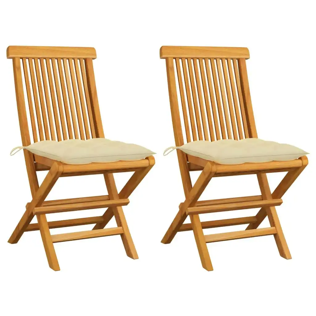 Garden Chairs with Cream White Cushions 2 pcs Solid Teak Wood 3062477