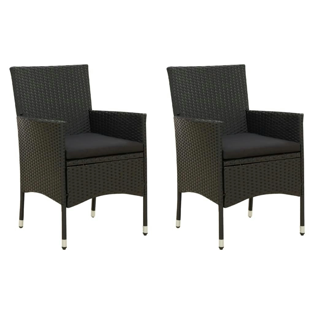 Garden Chairs with Cushions 2 pcs Poly Rattan Black 316681