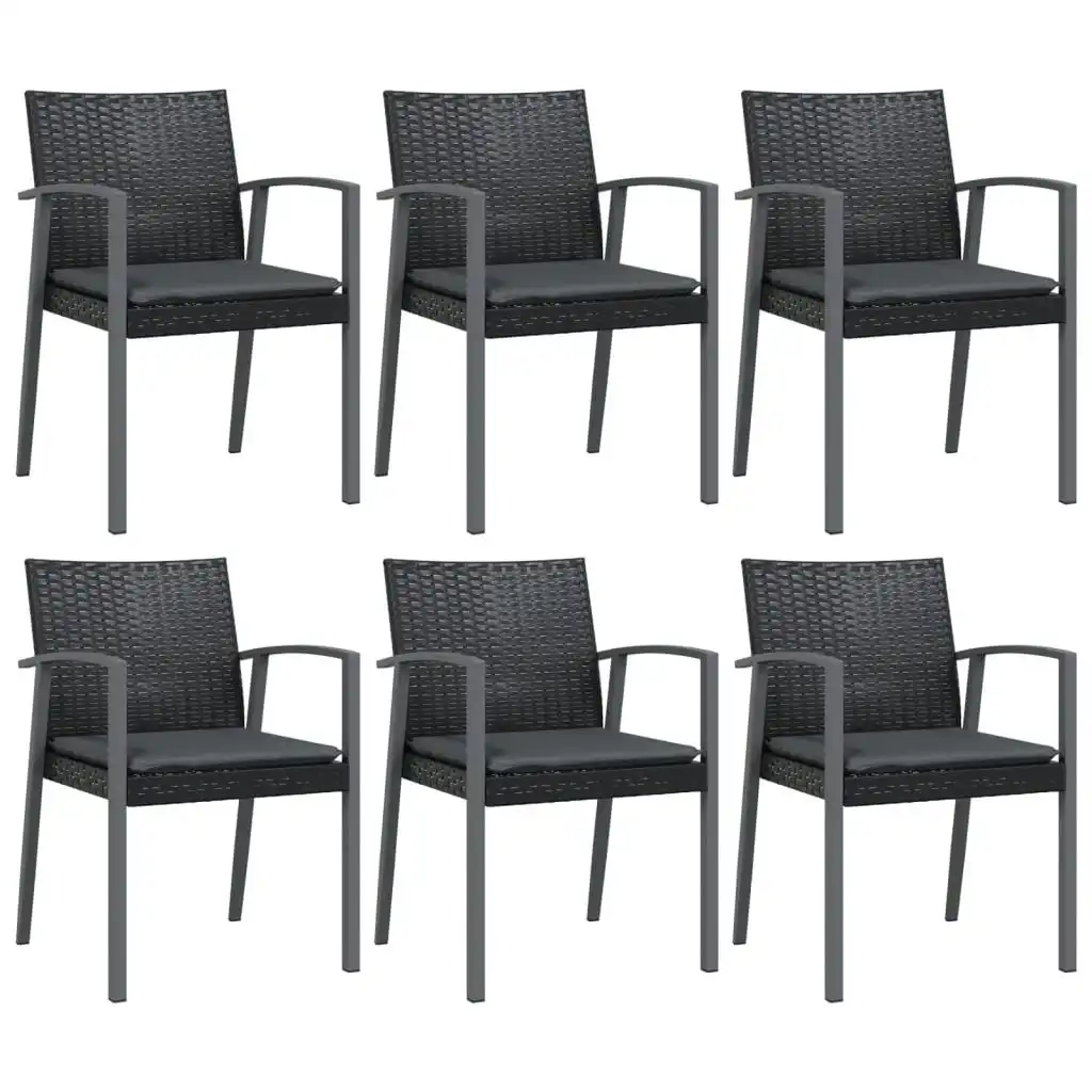 Garden Chairs with Cushions 6 pcs Black 56.5x57x83 cm Poly Rattan 3187080