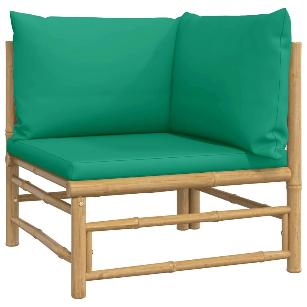 Garden Corner Sofa with Green Cushions Bamboo 362293