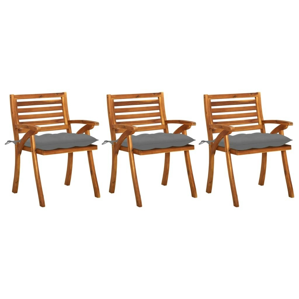 Garden Dining Chairs with Cushions 3 pcs Solid Acacia Wood 3060829