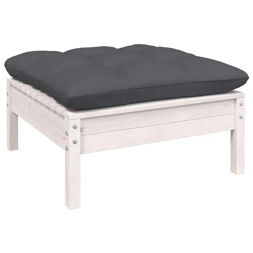 Garden Footstool with Anthracite Cushion White Solid Pinewood 806641