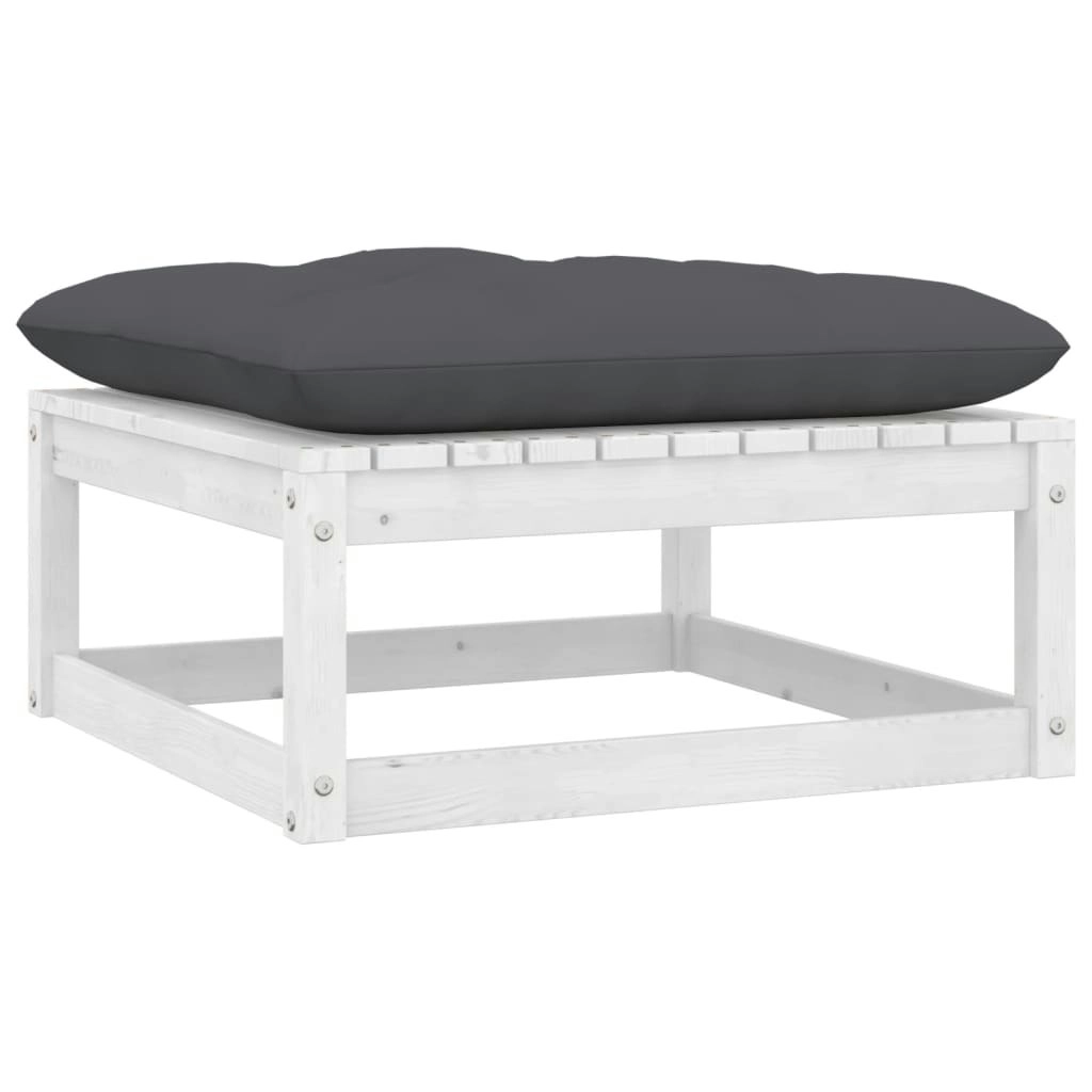 Garden Footstool with Cushion White Solid Pinewood 805726