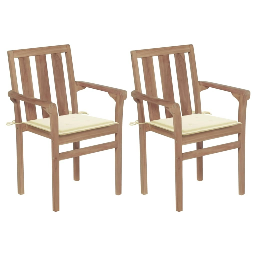 Garden Chairs 2 pcs with Cream Cushions Solid Teak Wood 3062210