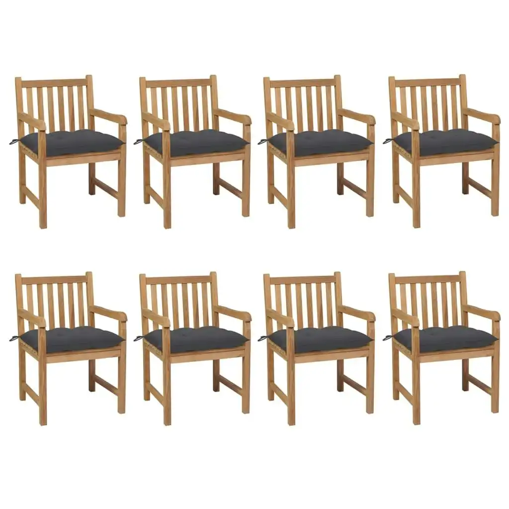 Garden Chairs 8 pcs with Anthracite Cushions Solid Teak Wood 3073073