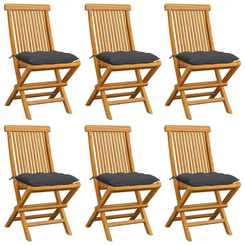 Garden Chairs with Anthracite Cushions 6 pcs Solid Teak Wood 3065605