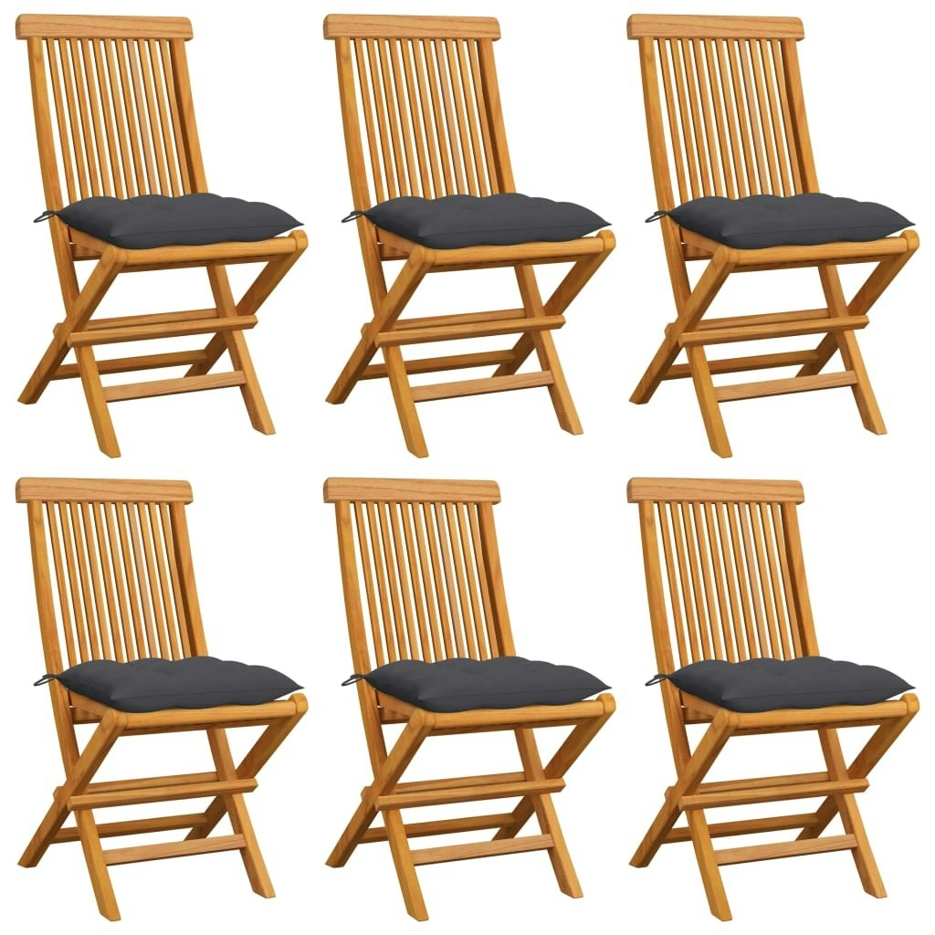 Garden Chairs with Anthracite Cushions 6 pcs Solid Teak Wood 3065605