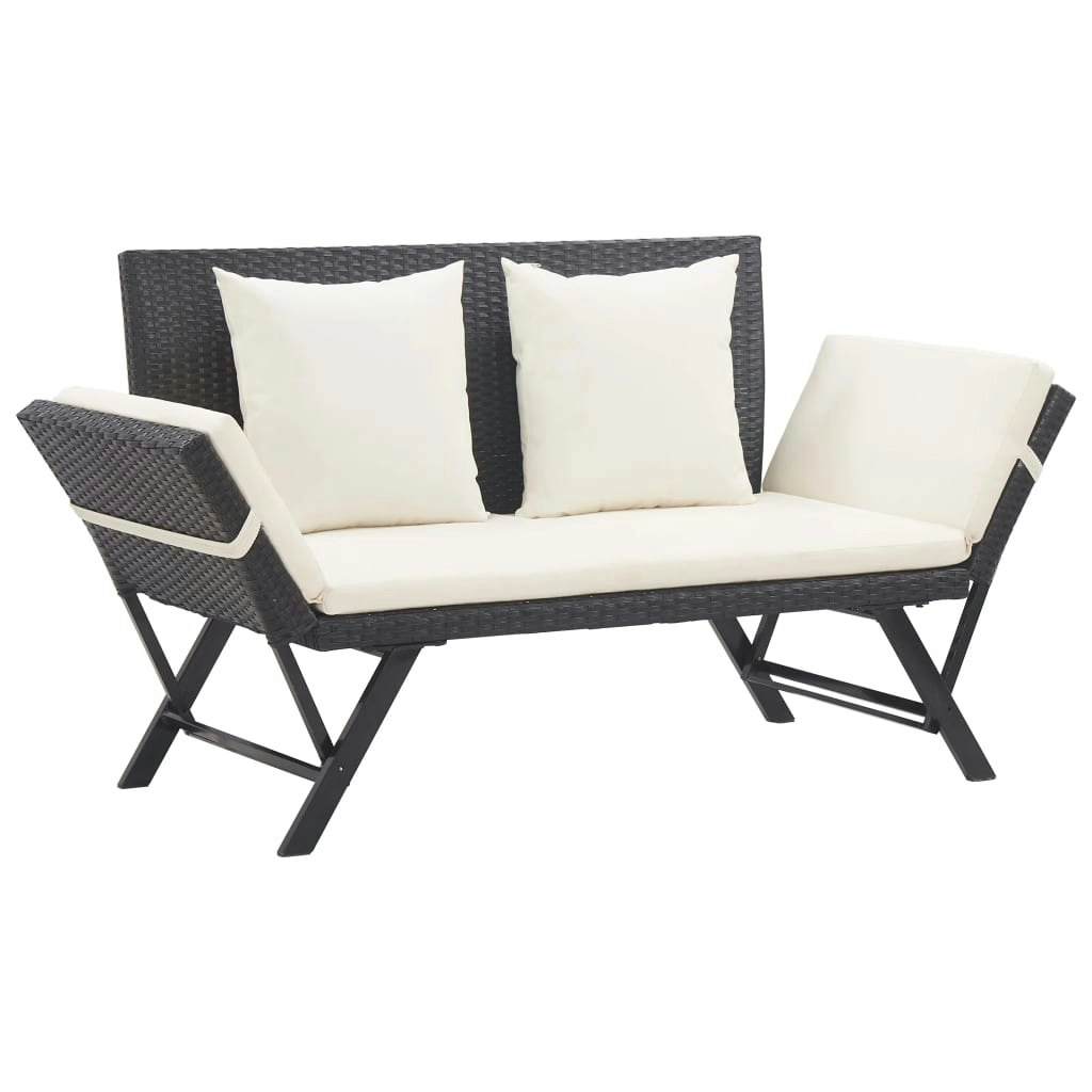 Garden Bench with Cushions 176 cm Black Poly Rattan 46230