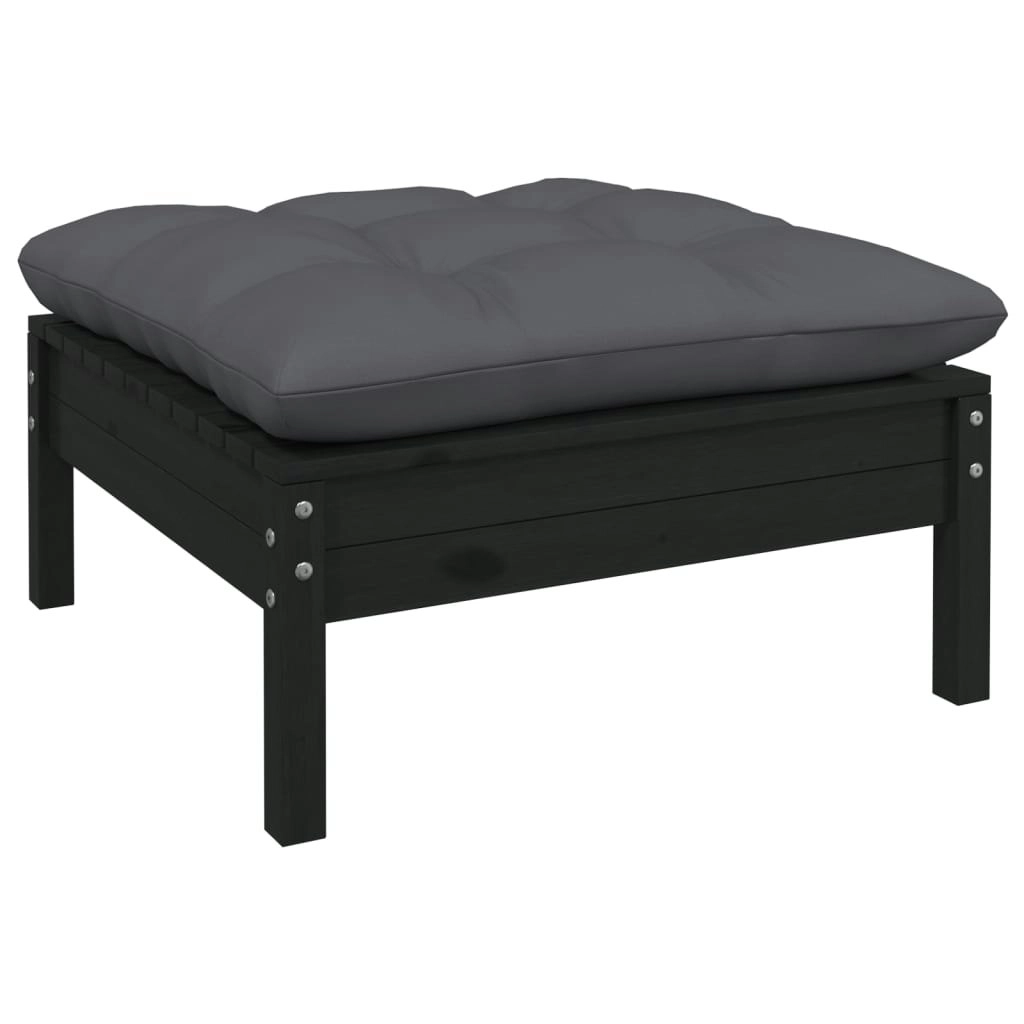 Garden Footstool with Anthracite Cushion Black Solid Pinewood 806644