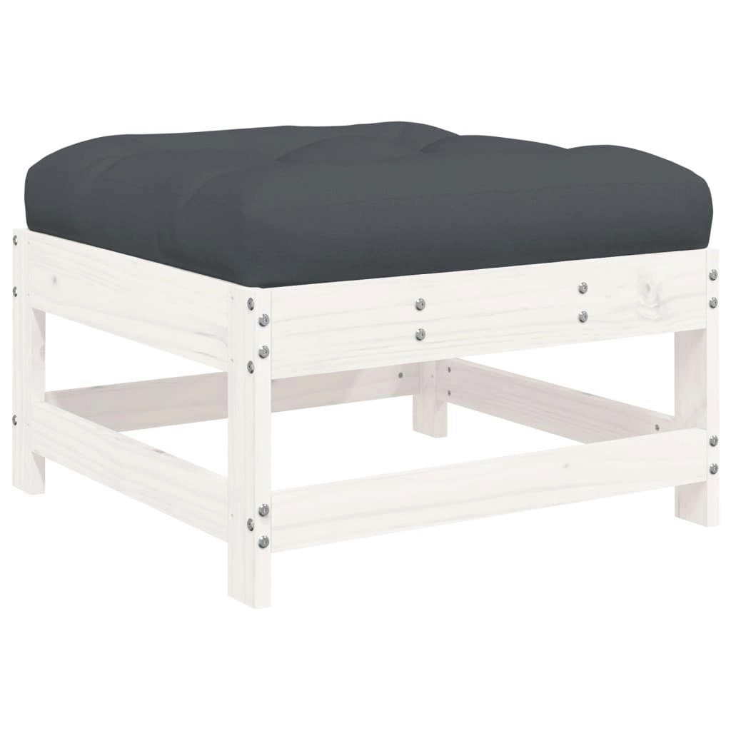 Garden Footstool with Cushion White Solid Wood Pine 825556