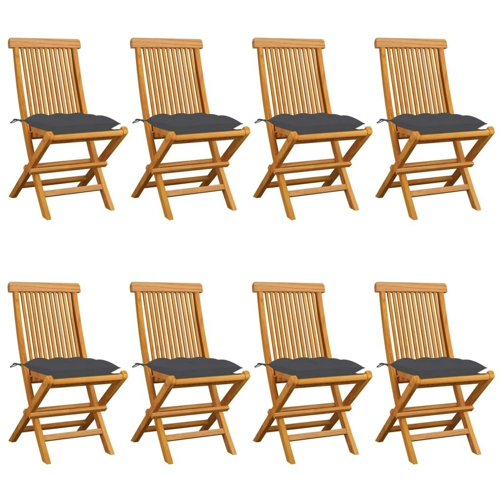 Garden Chairs with Anthracite Cushions 8 pcs Solid Teak Wood 3072932