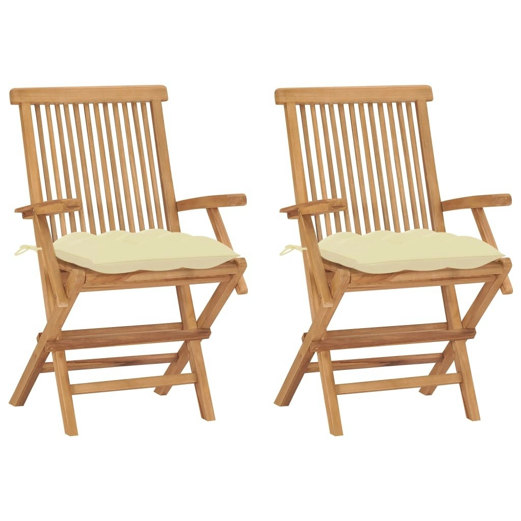 Garden Chairs with Cream White Cushions 2 pcs Solid Teak Wood 3062504