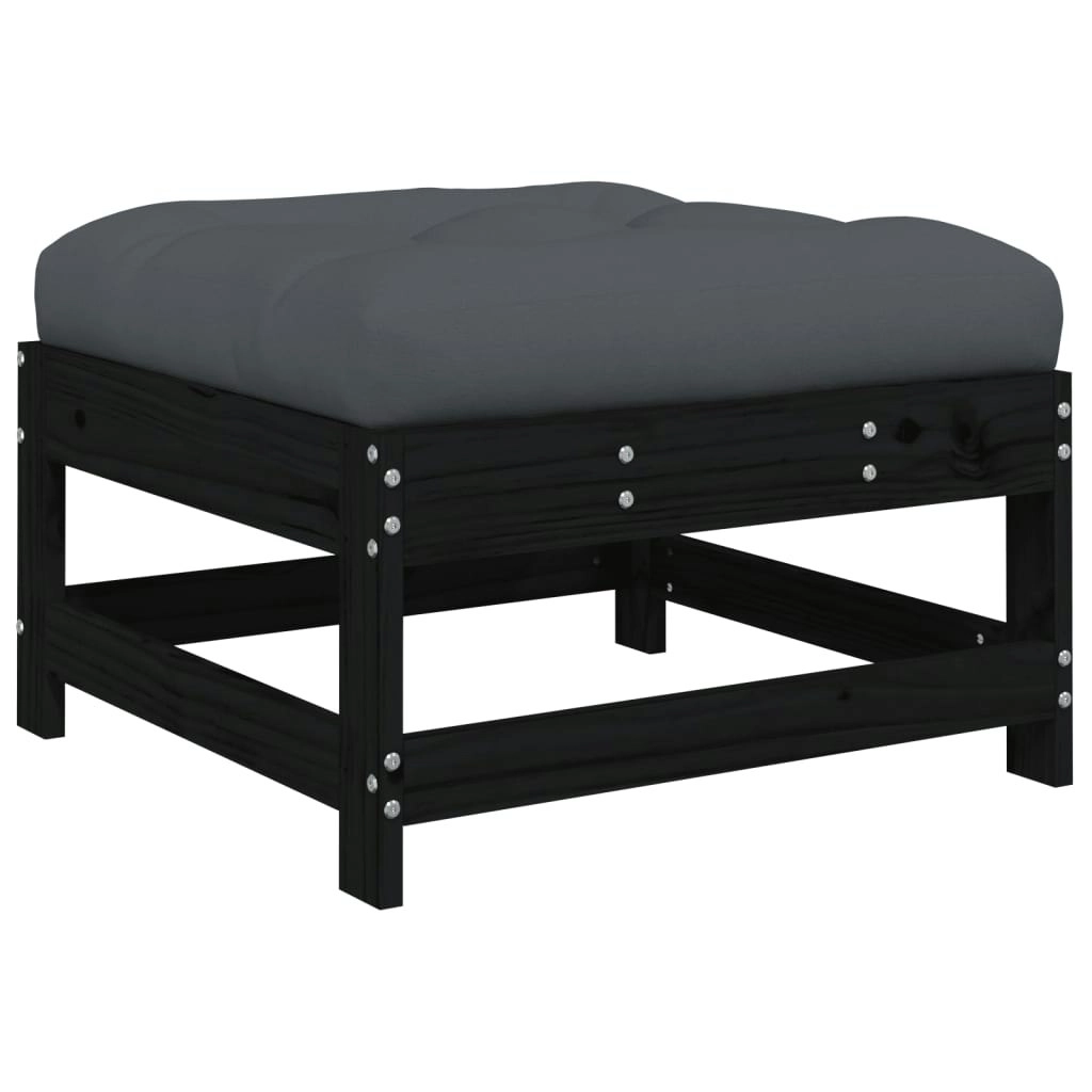 Garden Footstool with Cushion Black Solid Wood Pine 825559