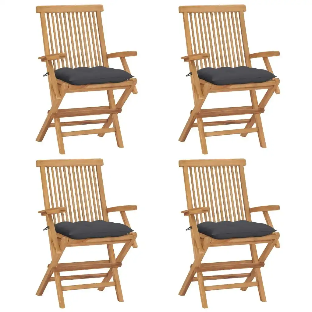 Garden Chairs with Anthracite Cushions 4 pcs Solid Teak Wood 3065632