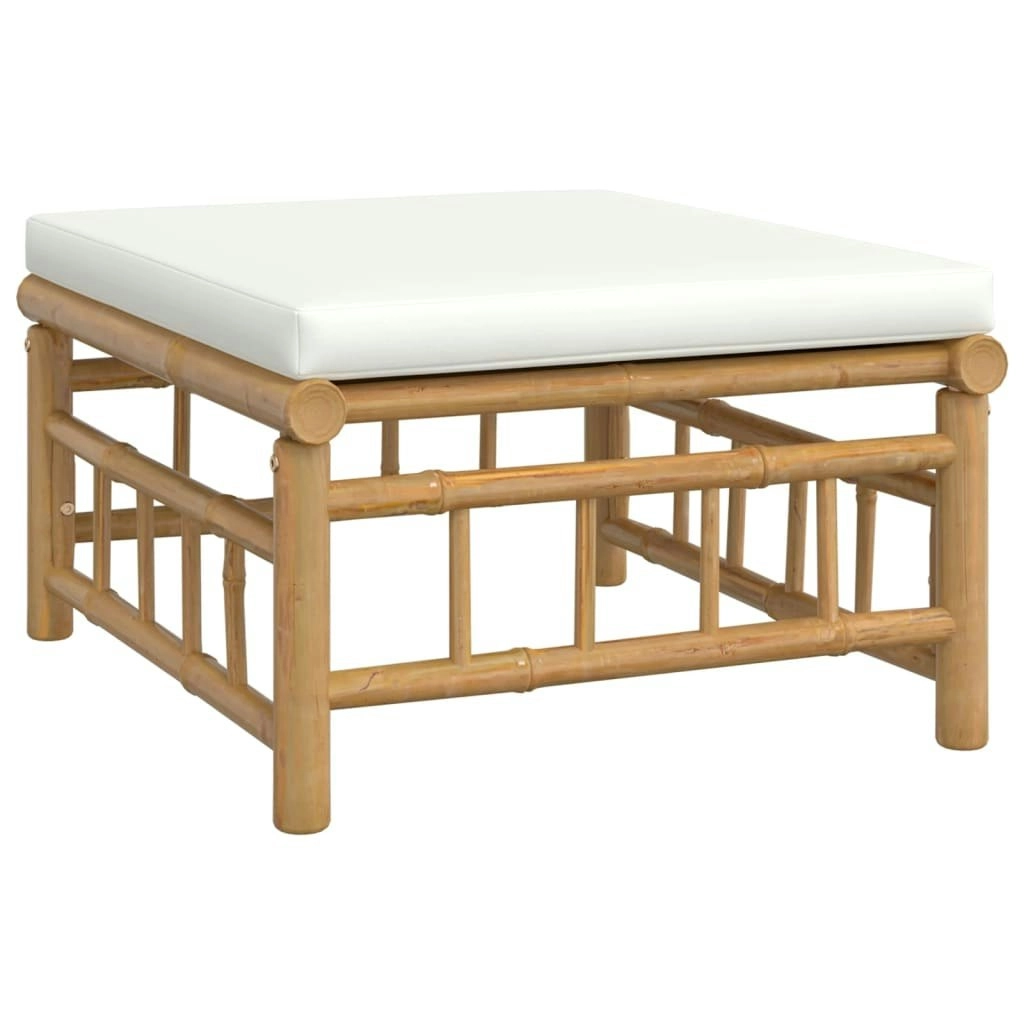 Garden Footstool with Cream White Cushion Bamboo 362302