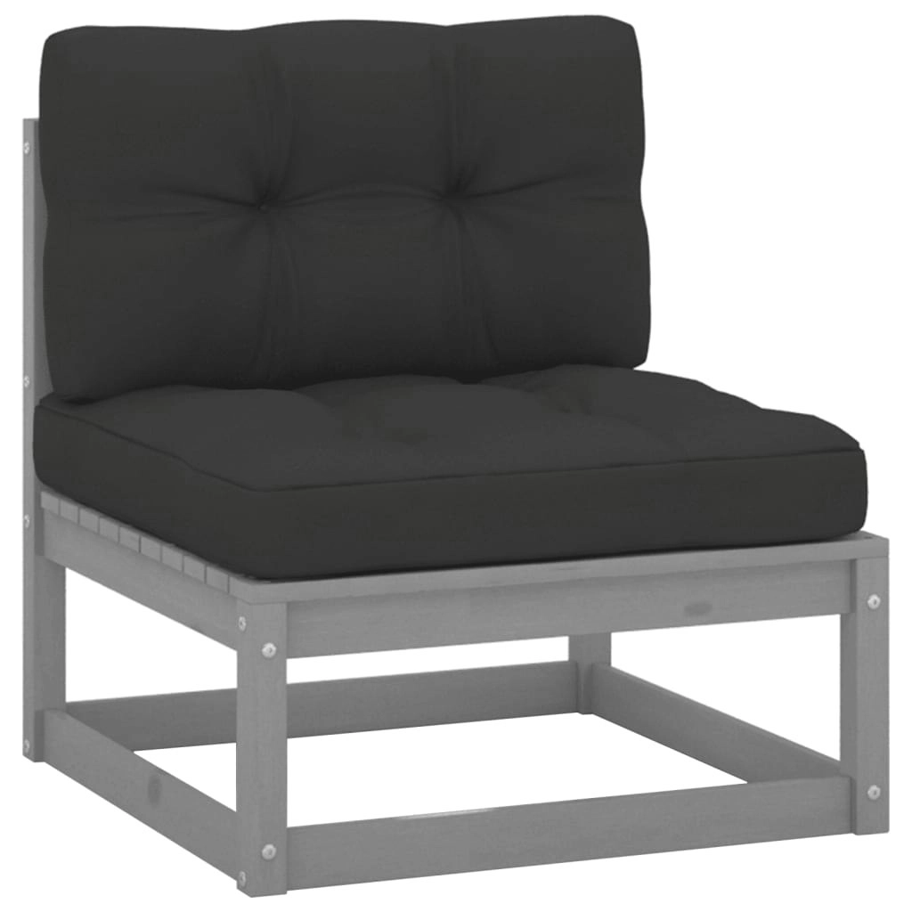 Garden Middle Sofa with Anthracite Cushions Grey Solid Pinewood 805722