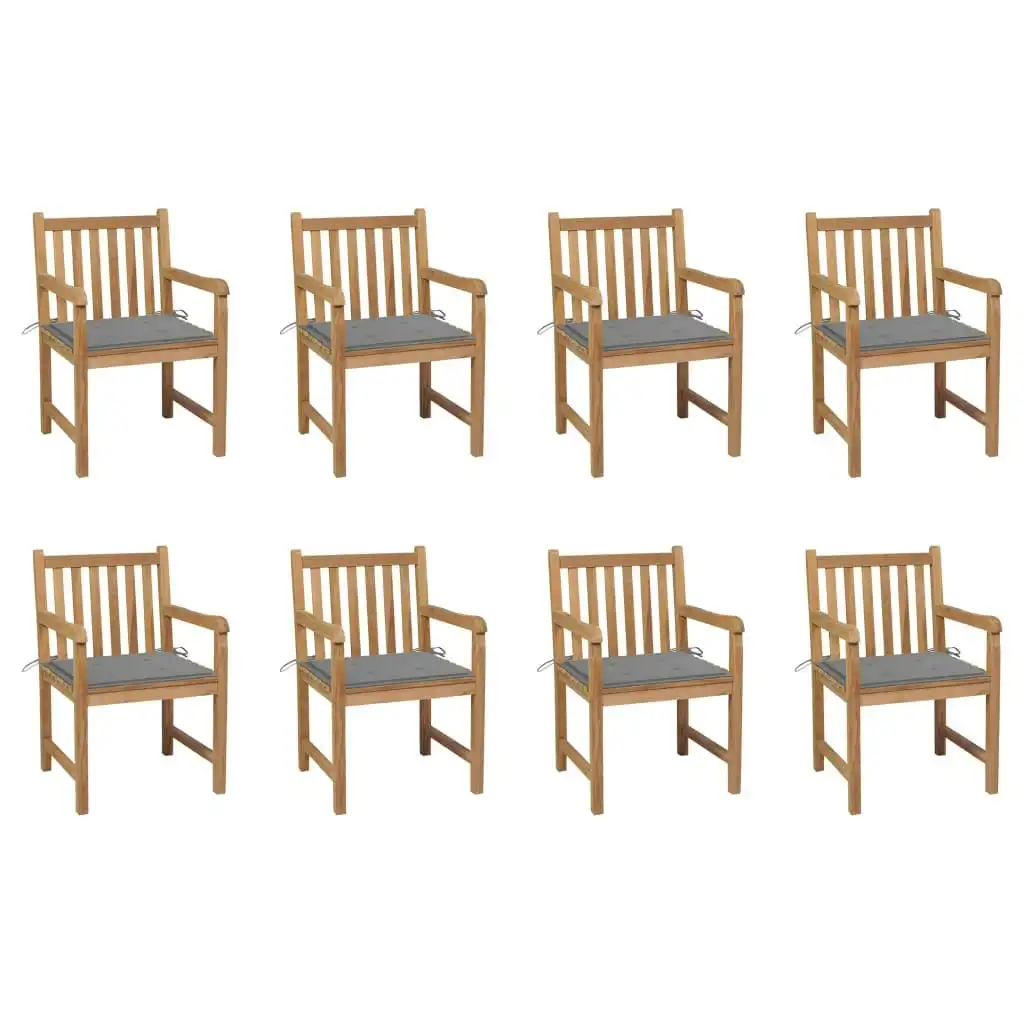 Garden Chairs 8 pcs with Grey Cushions Solid Teak Wood 3073059