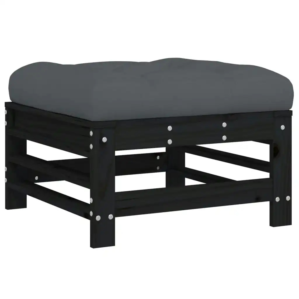 Garden Footstool with Cushion Black Solid Wood Pine 825671