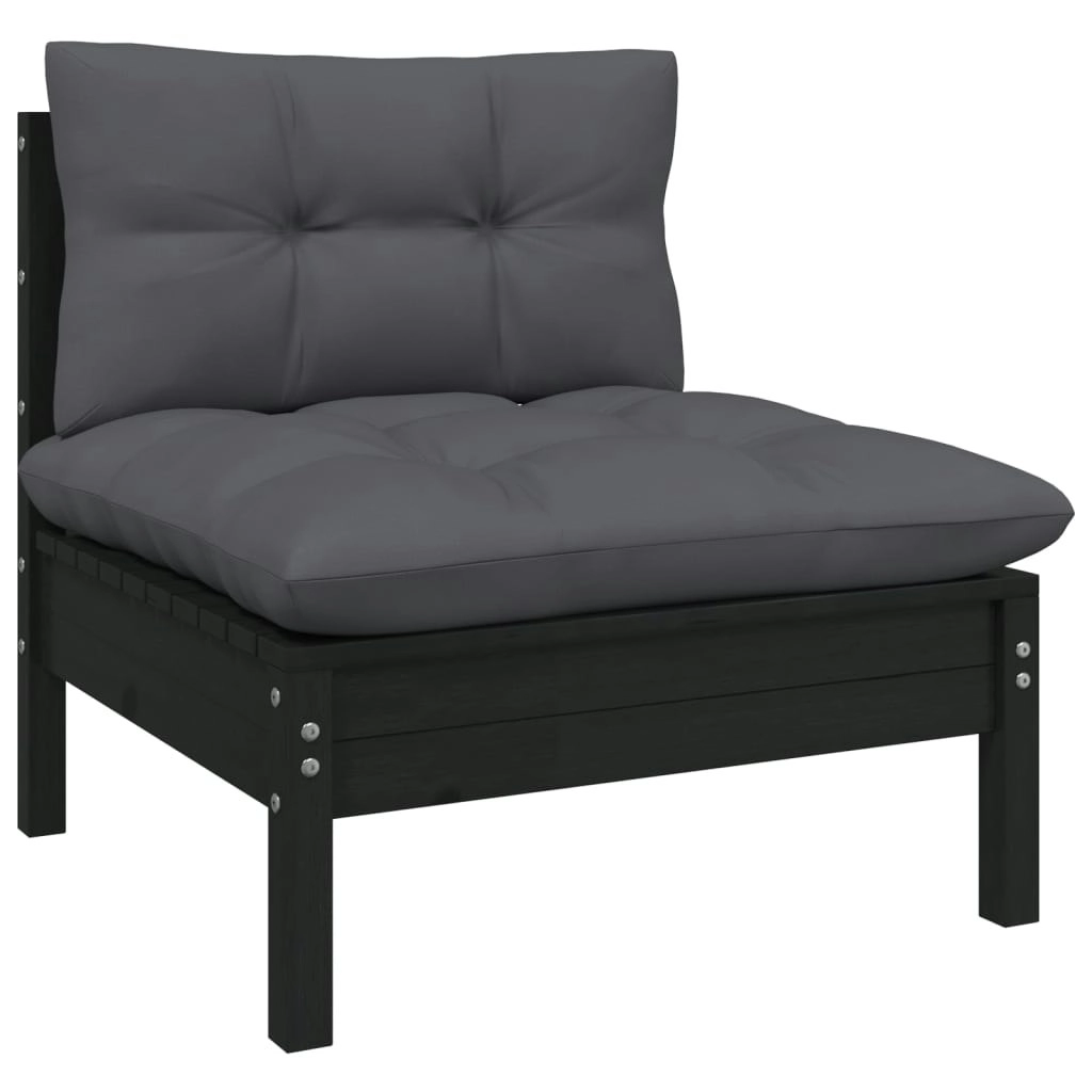 Garden Middle Sofa with Cushions Black Solid Pinewood 806638